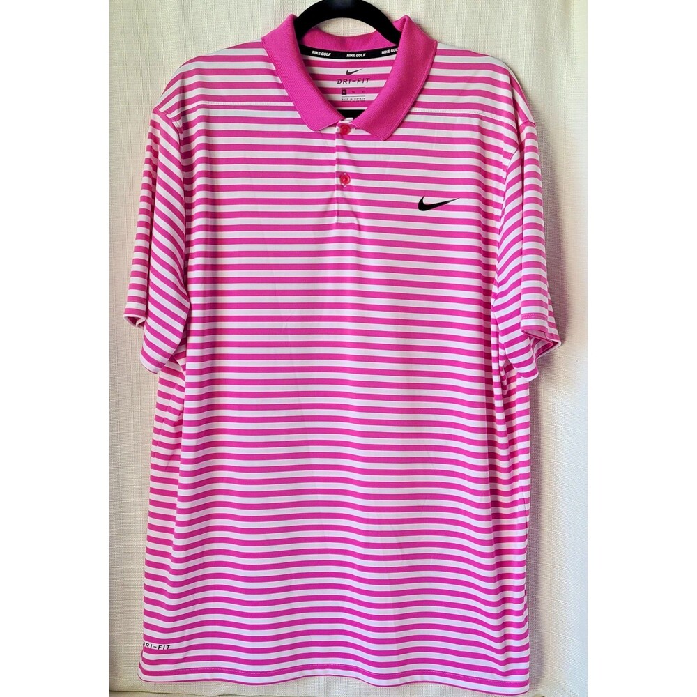 Nike Dri-FIT Victory Golf Polo Men's Size XL Pink/White Striped Polyester